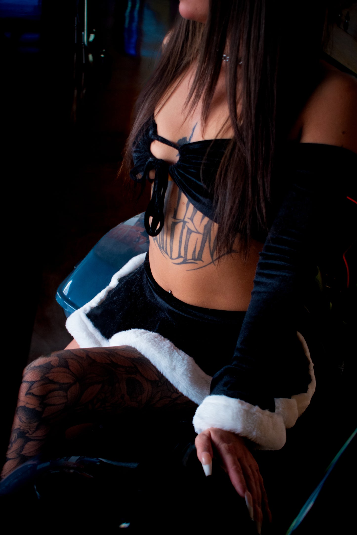 Black/White Fur Trim 2 Piece Set