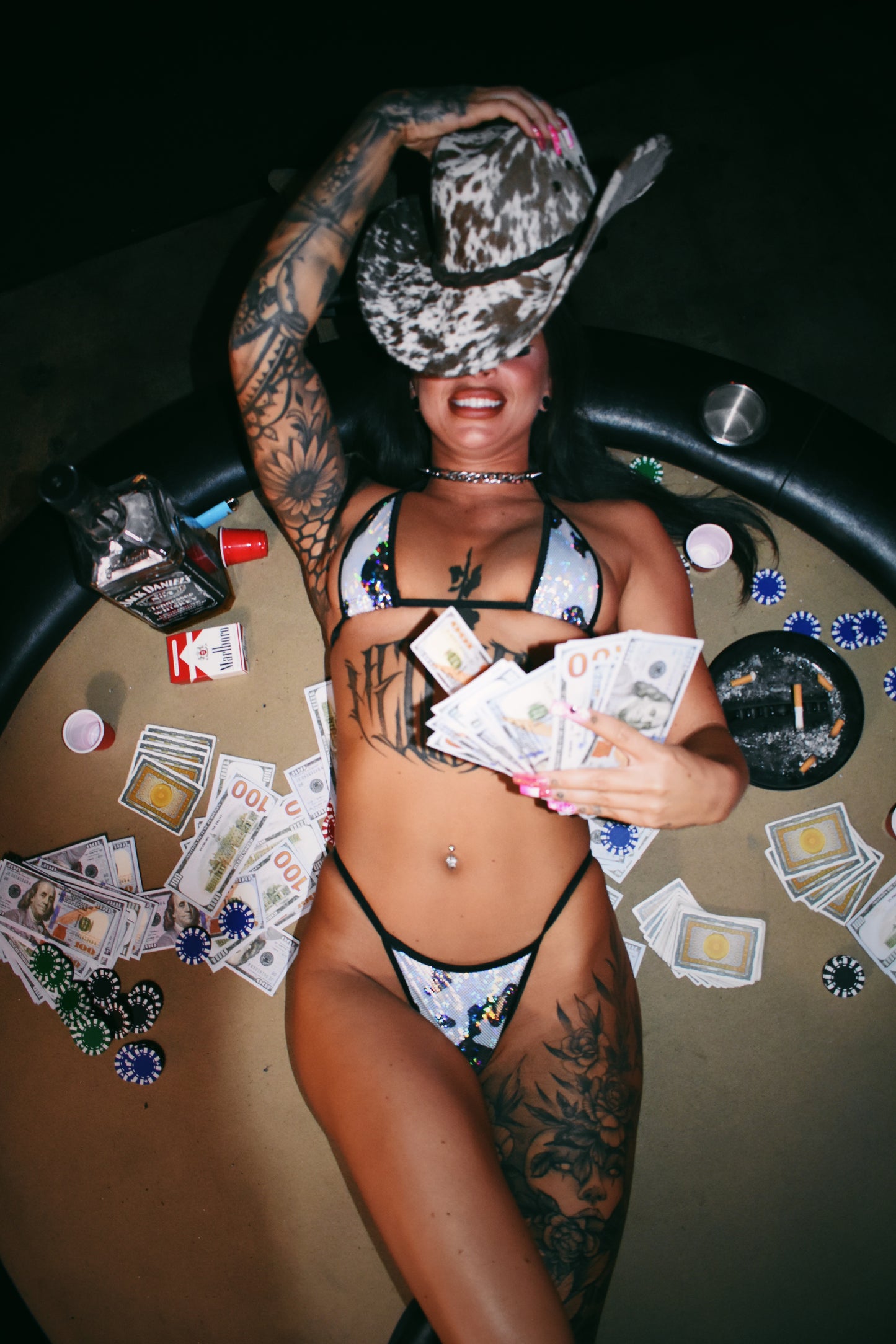 Black Cow Print Micro Bikini